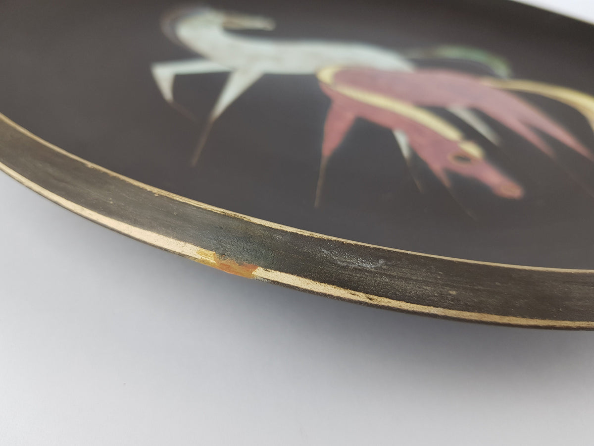 Vintage ARNO KIECHLE KERAMIK Engobe Wall Plate with Horses Decor 430S West German Pottery