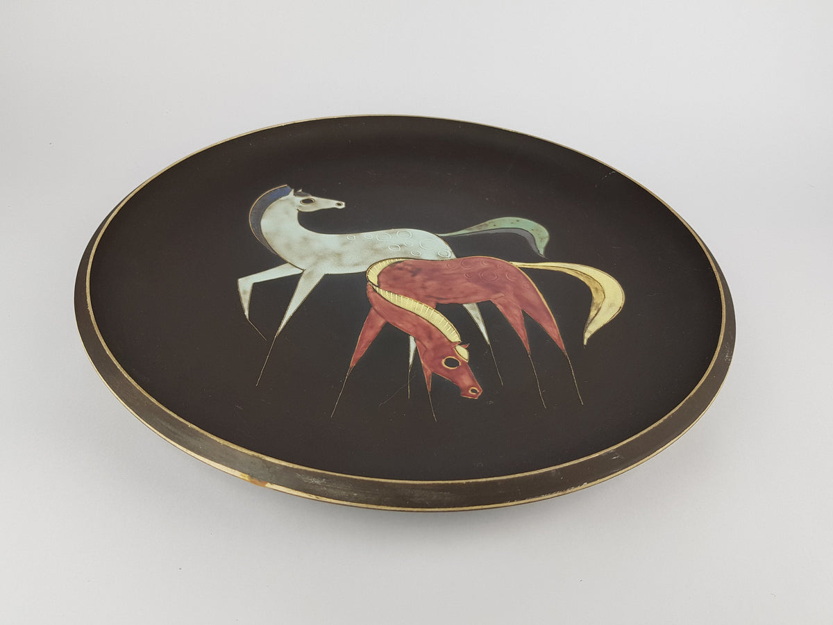 Vintage ARNO KIECHLE KERAMIK Engobe Wall Plate with Horses Decor 430S West German Pottery