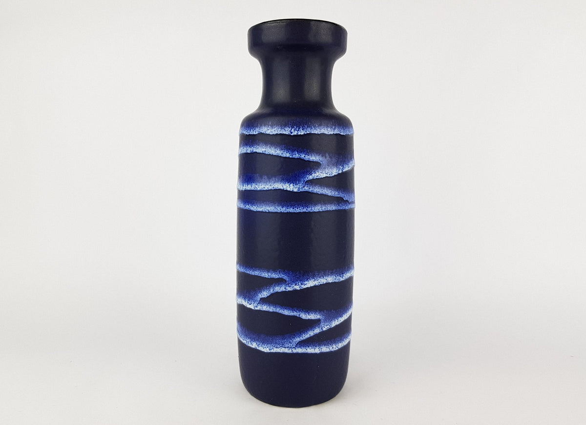 Vintage Blue with White Lava SCHEURICH KERAMIK Vase 200 28 West German Pottery 1970s