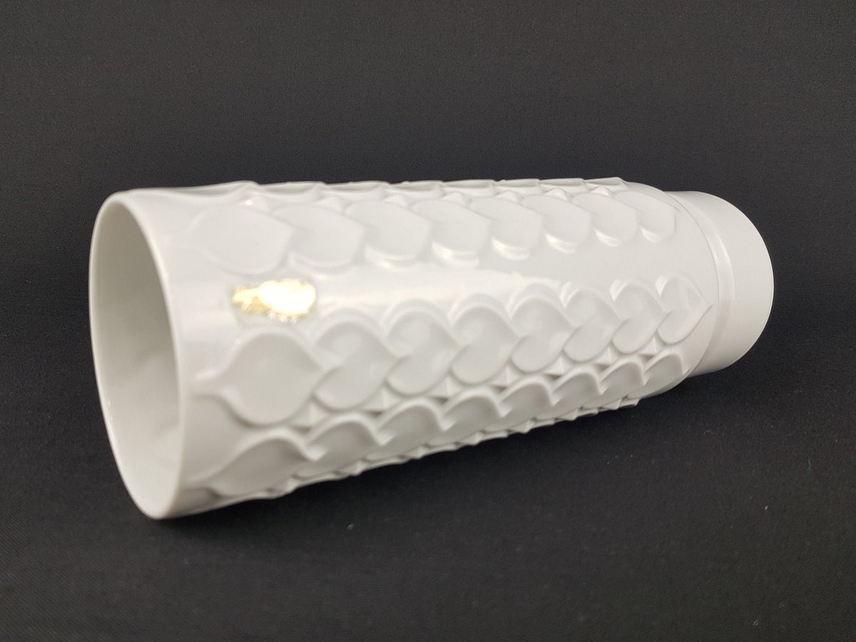 Vintage AK KAISER White Porcelain Op Art Vase with Leaf / Hearts decor 182 2 West Germany 1970s