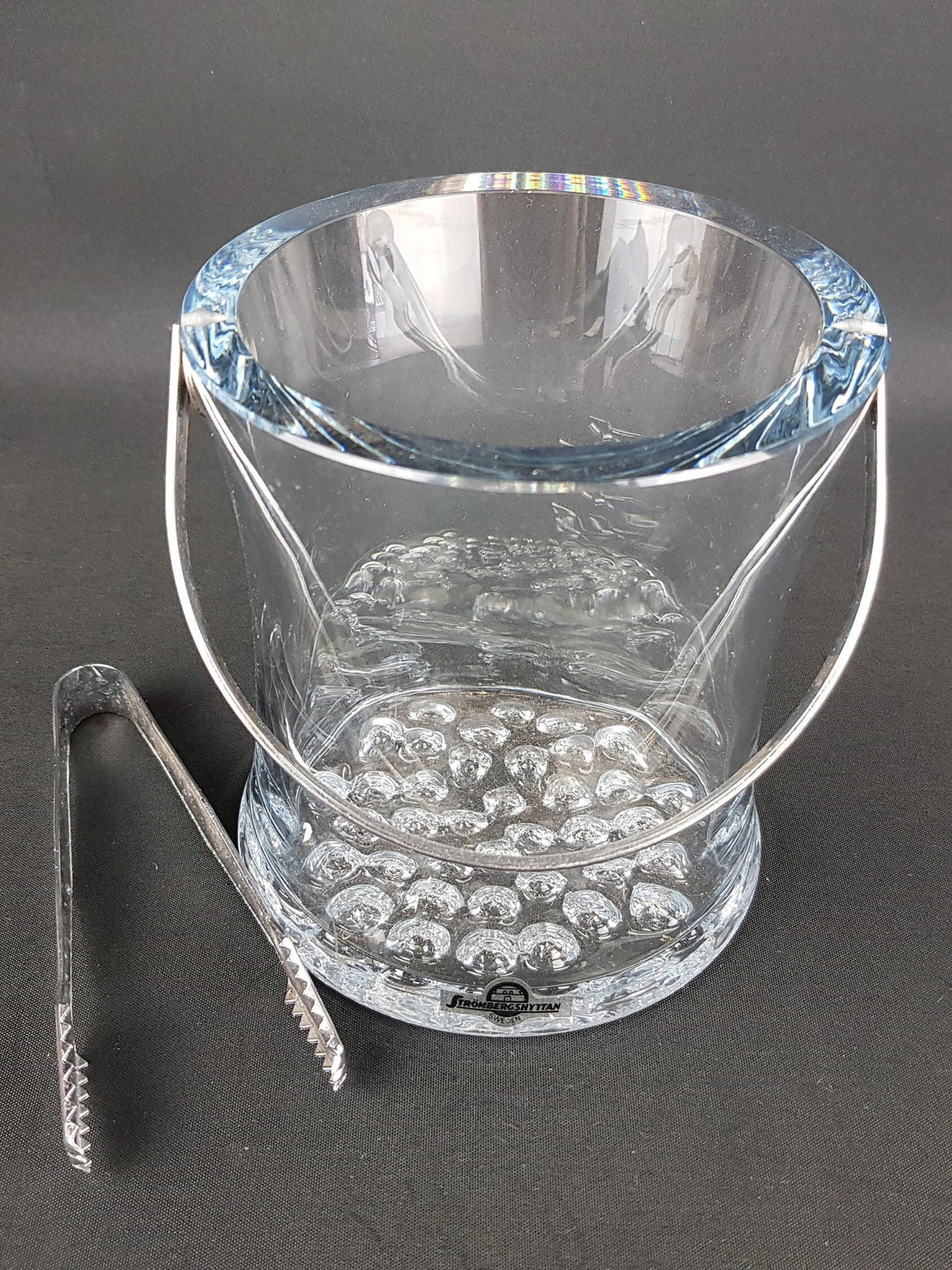 Vintage Clear STROMBERGSHYTTAN SWEDISH Crystal Glass Ice Bucket With Bubble Decor by Gerda Stromberg G32 Scandinavia 1967