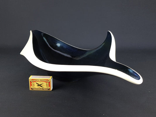 Vintage French Design VERCERAM Ceramique Mother Of Pearl Iridescent Black Dolphin Fruit Bowl 1950s 1960s France Pottery
