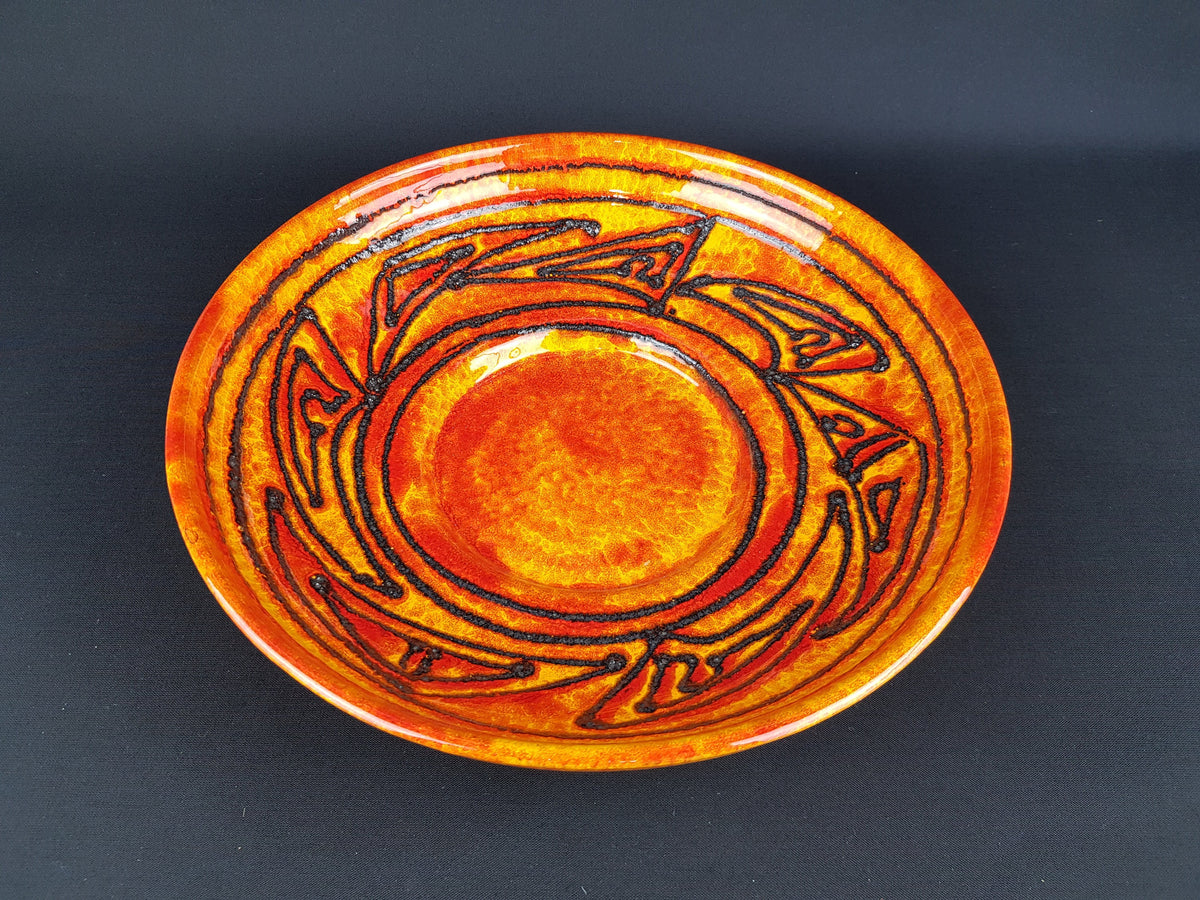 Vintage Orange and Black WALTER GERHARDS Keramik Fat Lava Bowl 713/31 West German Pottery 1960s