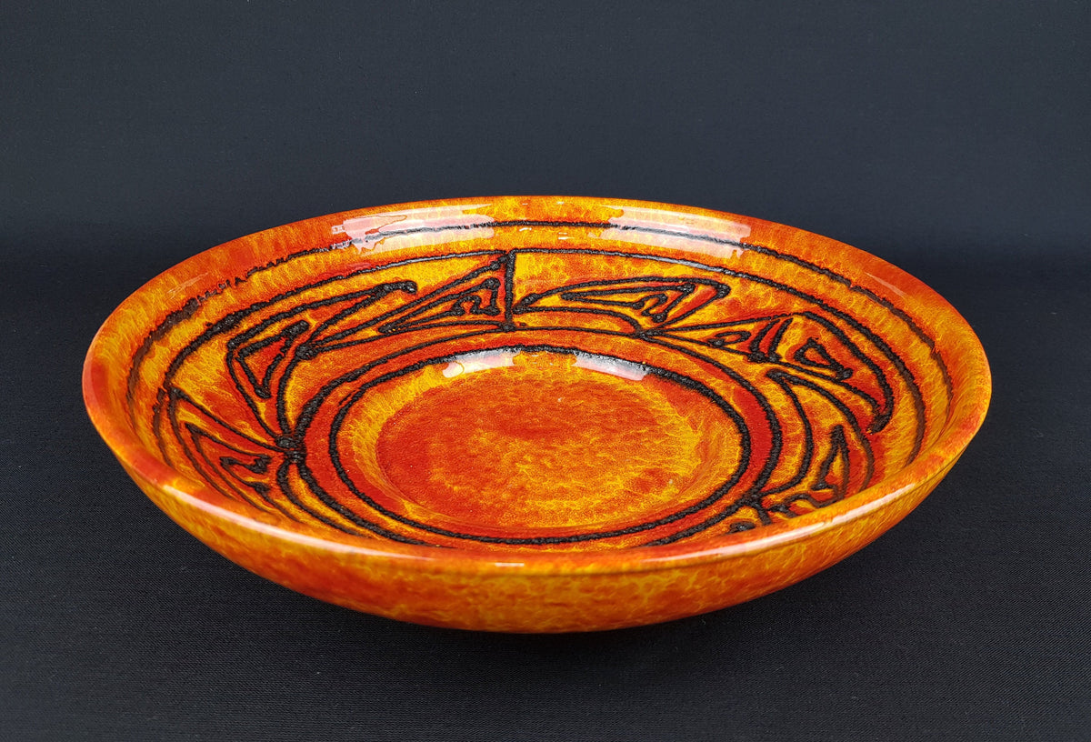 Vintage Orange and Black WALTER GERHARDS Keramik Fat Lava Bowl 713/31 West German Pottery 1960s