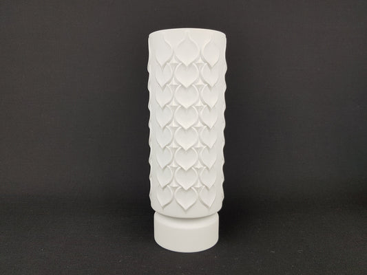 Vintage AK KAISER White Porcelain Op Art Vase with Leaf / Hearts decor 182 2 West Germany 1970s