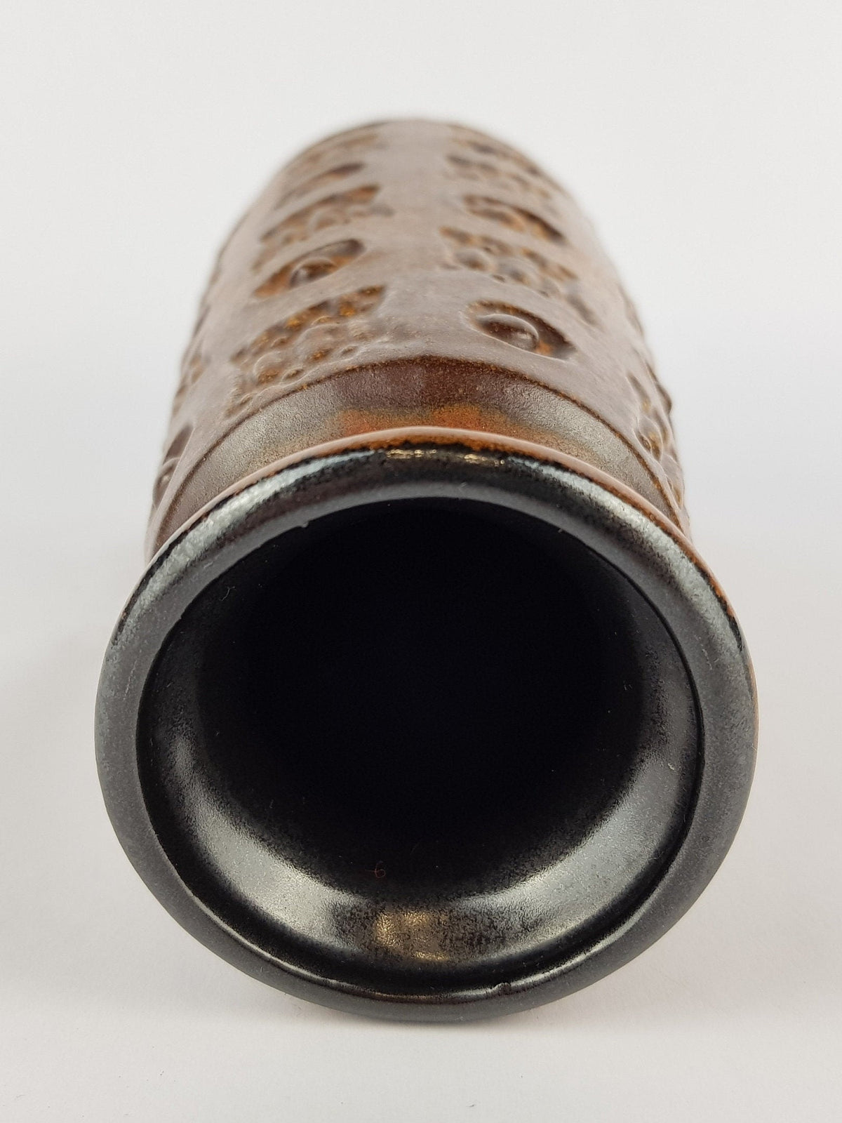 Vintage Caramel Brown SPARA KERAMIK Fat Lava Vase with Relief Decor 615 25 Design By Halidan Kutlv West German Pottery 1960s