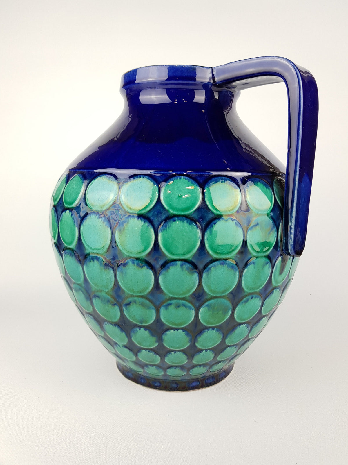 XL Vintage CARSTENS KERAMIK Fat Lava Vase Blue with Turquoise Relief Dots 223-31 West German Pottery 1960s