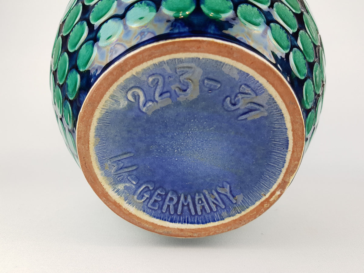 XL Vintage CARSTENS KERAMIK Fat Lava Vase Blue with Turquoise Relief Dots 223-31 West German Pottery 1960s
