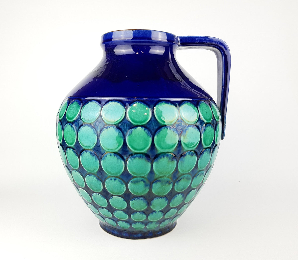 XL Vintage CARSTENS KERAMIK Fat Lava Vase Blue with Turquoise Relief Dots 223-31 West German Pottery 1960s
