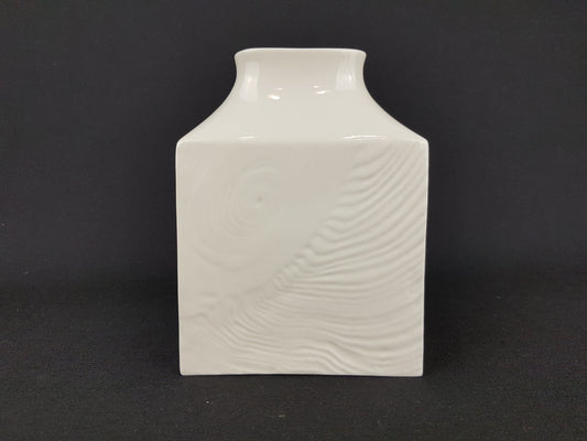 Vintage White SGRAFO Modern Porcelain Square Vase With Bark Relief Decor 1961/15 West German Pottery 1950-60s
