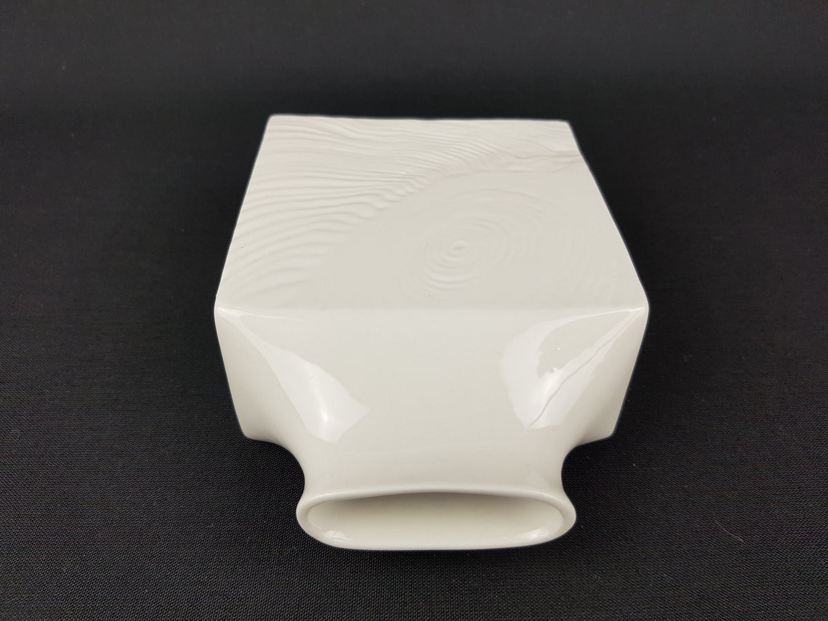 Vintage White SGRAFO Modern Porcelain Square Vase With Bark Relief Decor 1961/15 West German Pottery 1950-60s