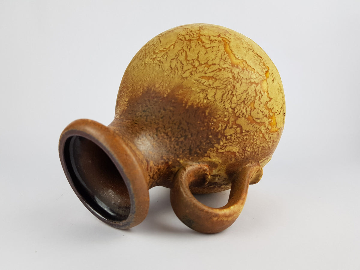 Vintage Brown Ochre SCHEURICH KERAMIK Fat Lava Vase 495-20 with Haro decor West German Pottery 1960s 1970s