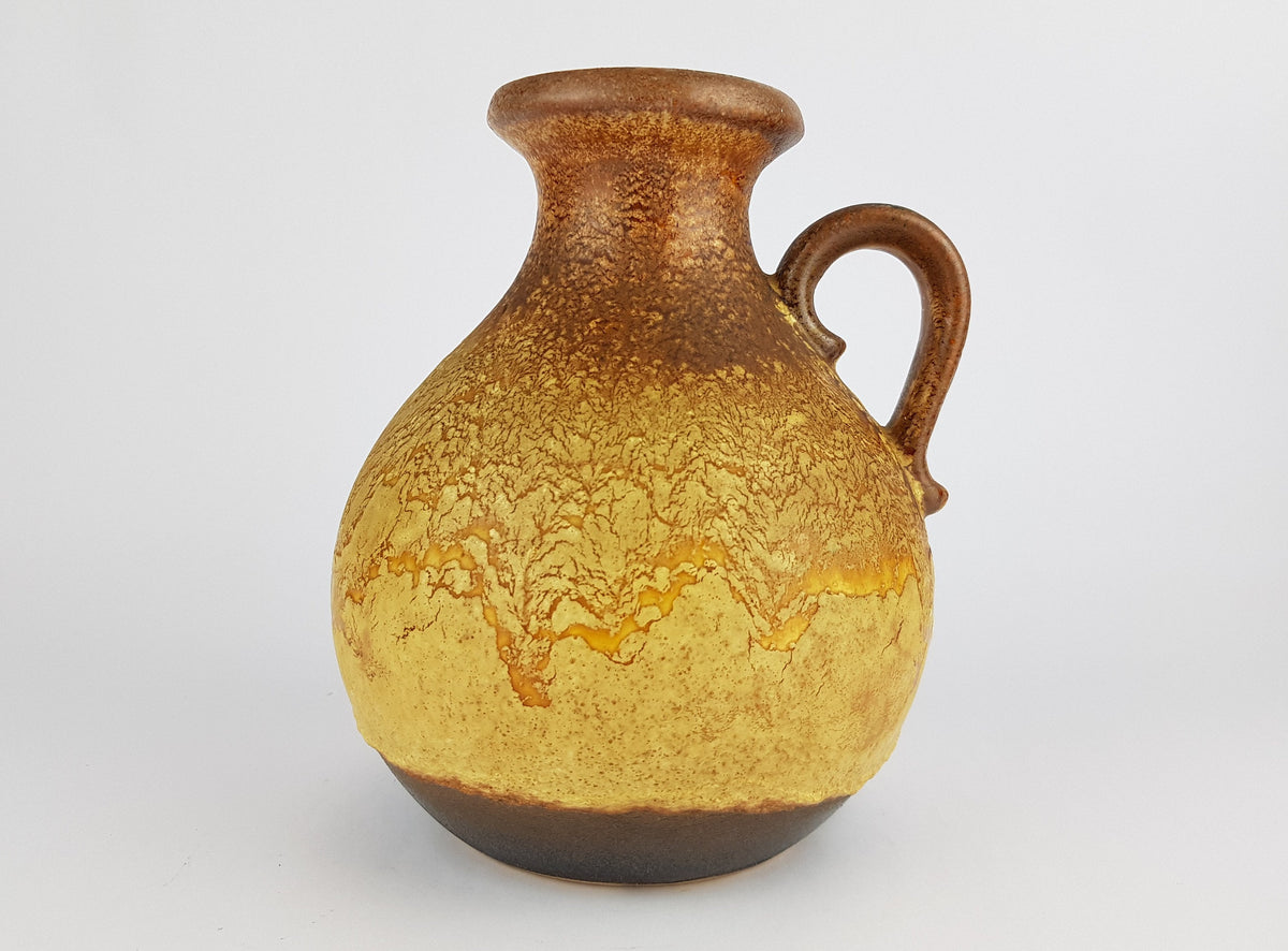 Vintage Brown Ochre SCHEURICH KERAMIK Fat Lava Vase 495-20 with Haro decor West German Pottery 1960s 1970s
