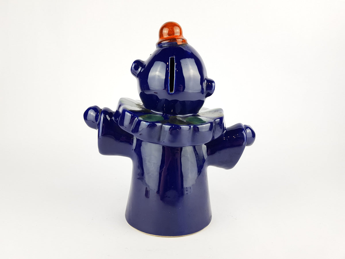 Vintage ALLA MODA Blue Clown Money Bank Italian Pottery 1960-70s