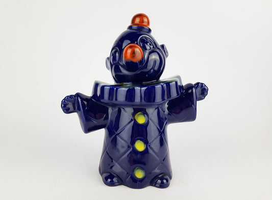 Vintage ALLA MODA Blue Clown Money Bank Italian Pottery 1960-70s