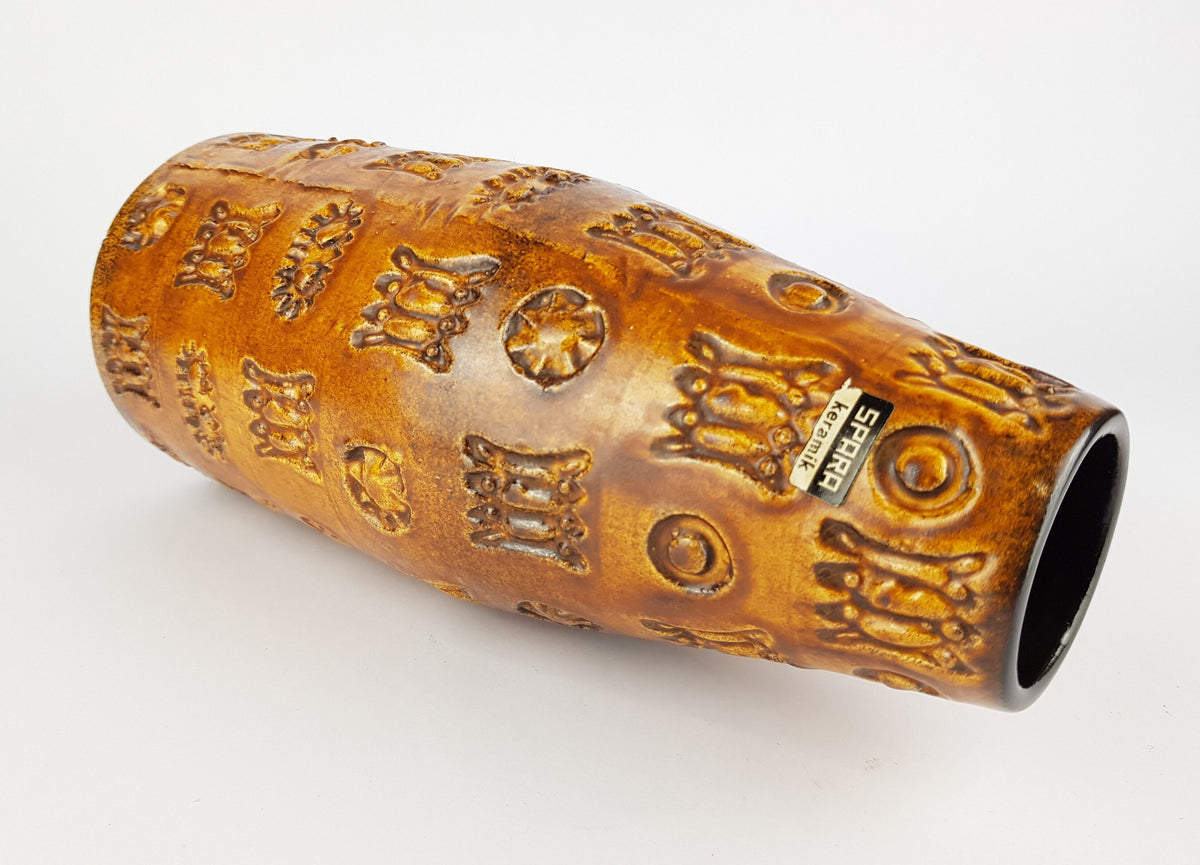 Vintage SPARA KERAMIK Fat Lava Vase with Relief Decor Design By Halidan Kutlv West German Pottery 1960s
