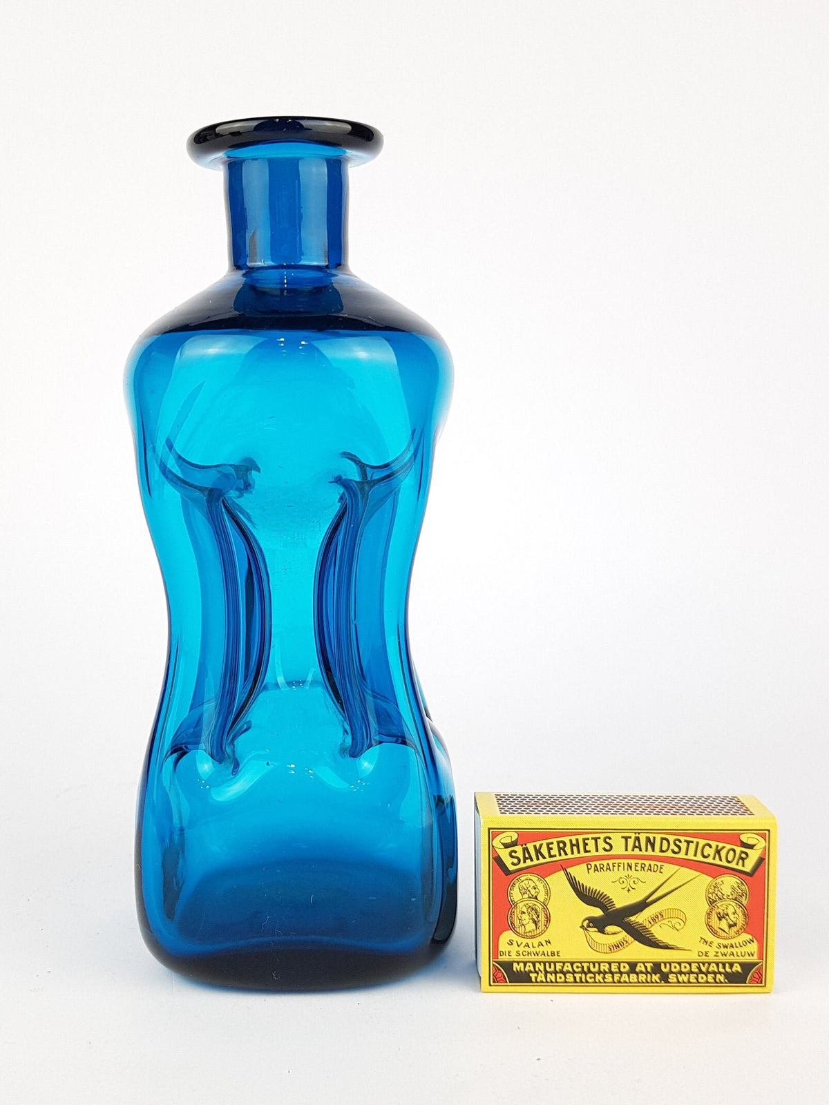 Vintage Blue HOLMEGAARD Kluk Kluk Glass Decanter by Jacob Bang Denmark
