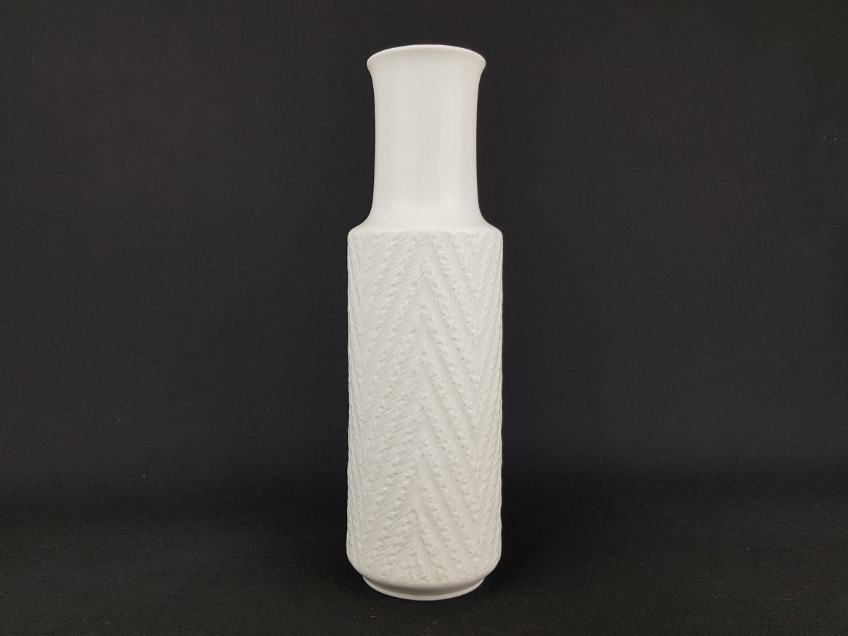 Vintage HUTSCHENREUTHER HOHENBERG Porzellan CM Exclusiv Relief Zigzag Decor Porcelain Vase West German Pottery