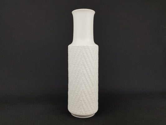 Vintage HUTSCHENREUTHER HOHENBERG Porzellan CM Exclusiv Relief Zigzag Decor Porcelain Vase West German Pottery