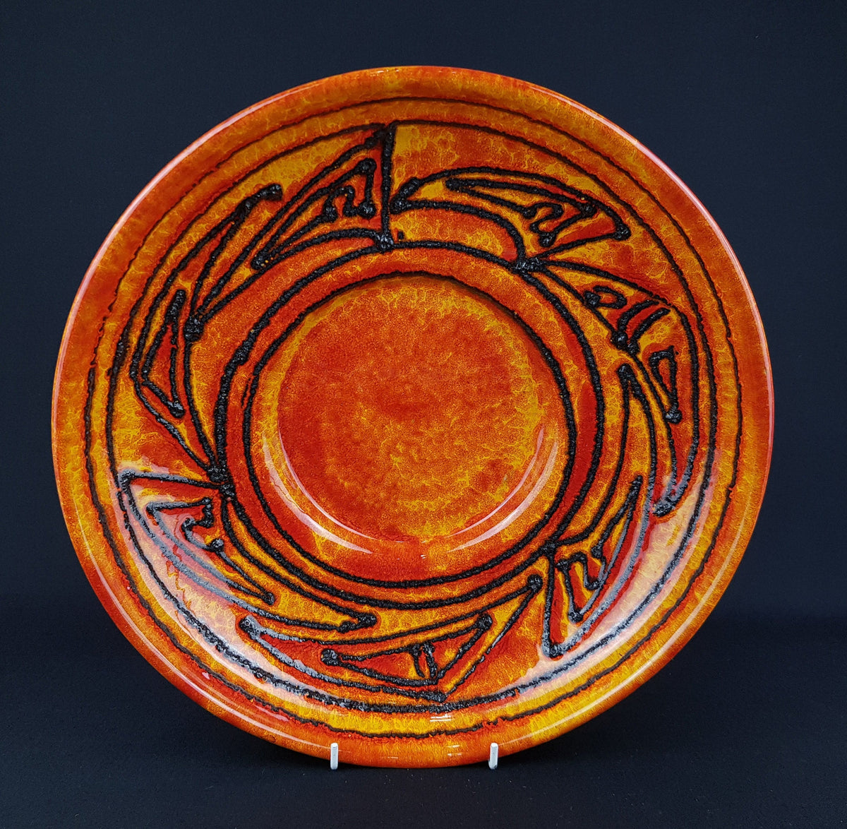 Vintage Orange and Black WALTER GERHARDS Keramik Fat Lava Bowl 713/31 West German Pottery 1960s