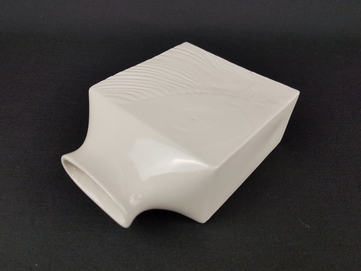 Vintage White SGRAFO Modern Porcelain Square Vase With Bark Relief Decor 1961/15 West German Pottery 1950-60s