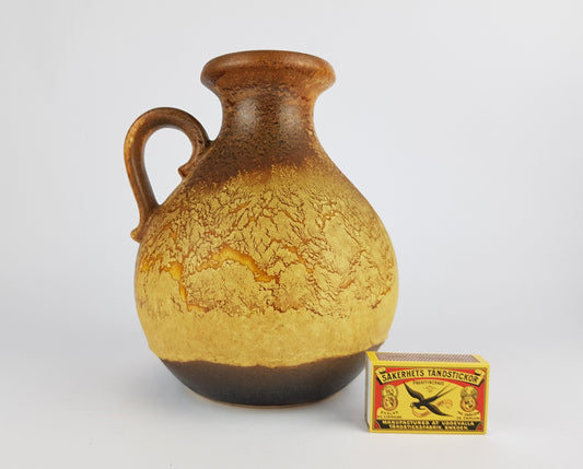 Vintage Brown Ochre SCHEURICH KERAMIK Fat Lava Vase 495-20 with Haro decor West German Pottery 1960s 1970s