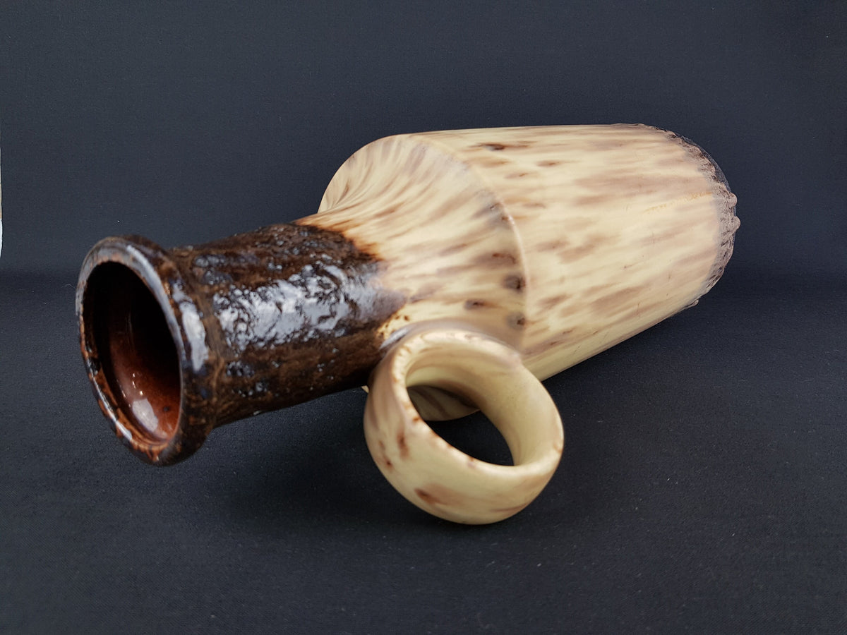XL Vintage SCHEURICH KERAMIK Brown and Beige Fat Lava Handled Vase 412/40 West German Pottery 1970s