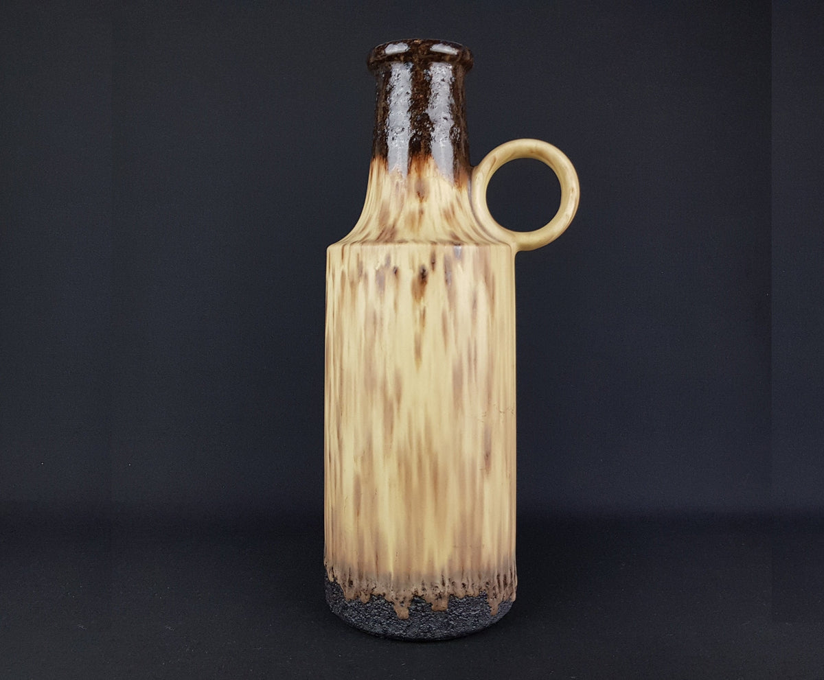 XL Vintage SCHEURICH KERAMIK Brown and Beige Fat Lava Handled Vase 412/40 West German Pottery 1970s