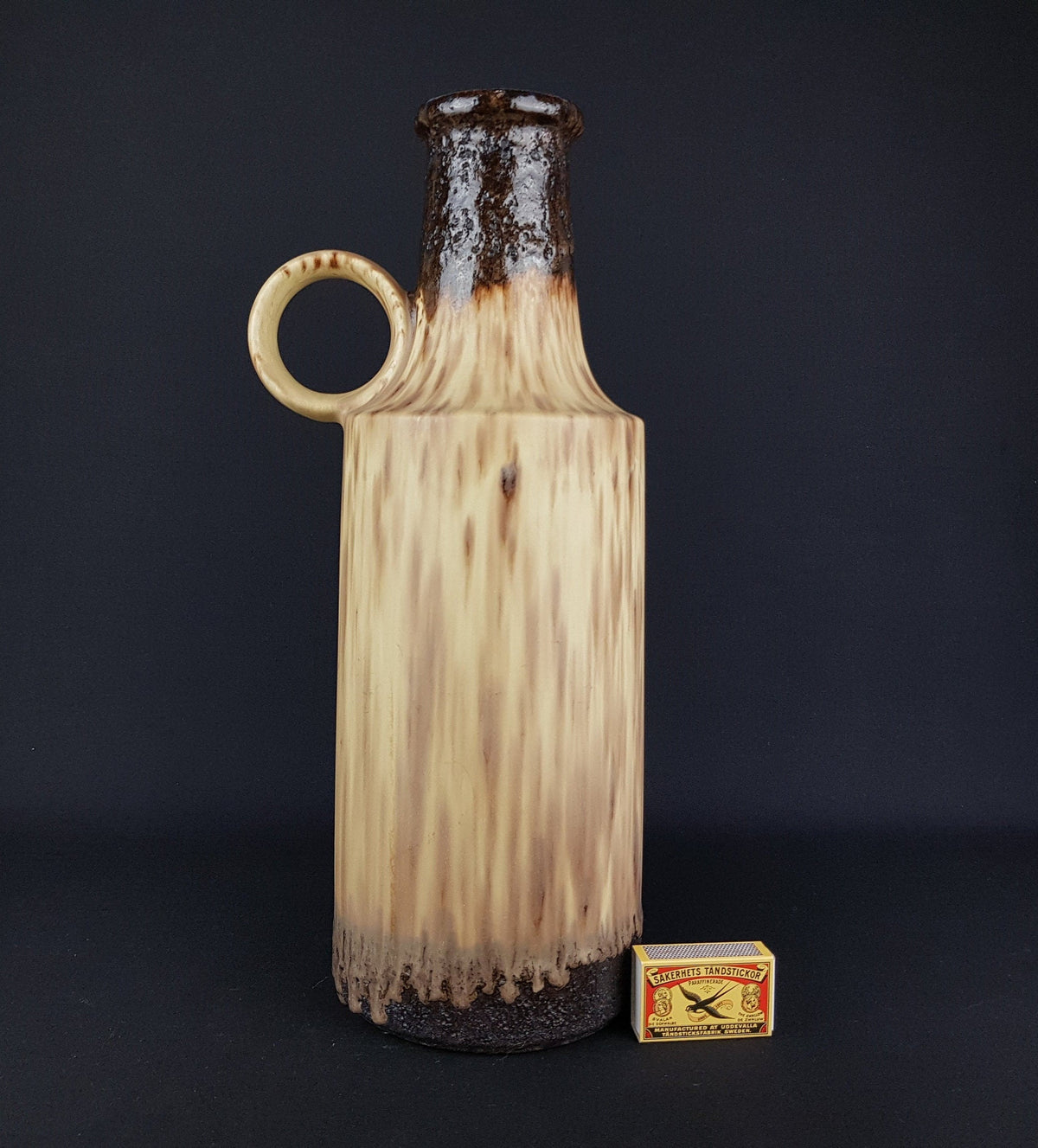 XL Vintage SCHEURICH KERAMIK Brown and Beige Fat Lava Handled Vase 412/40 West German Pottery 1970s