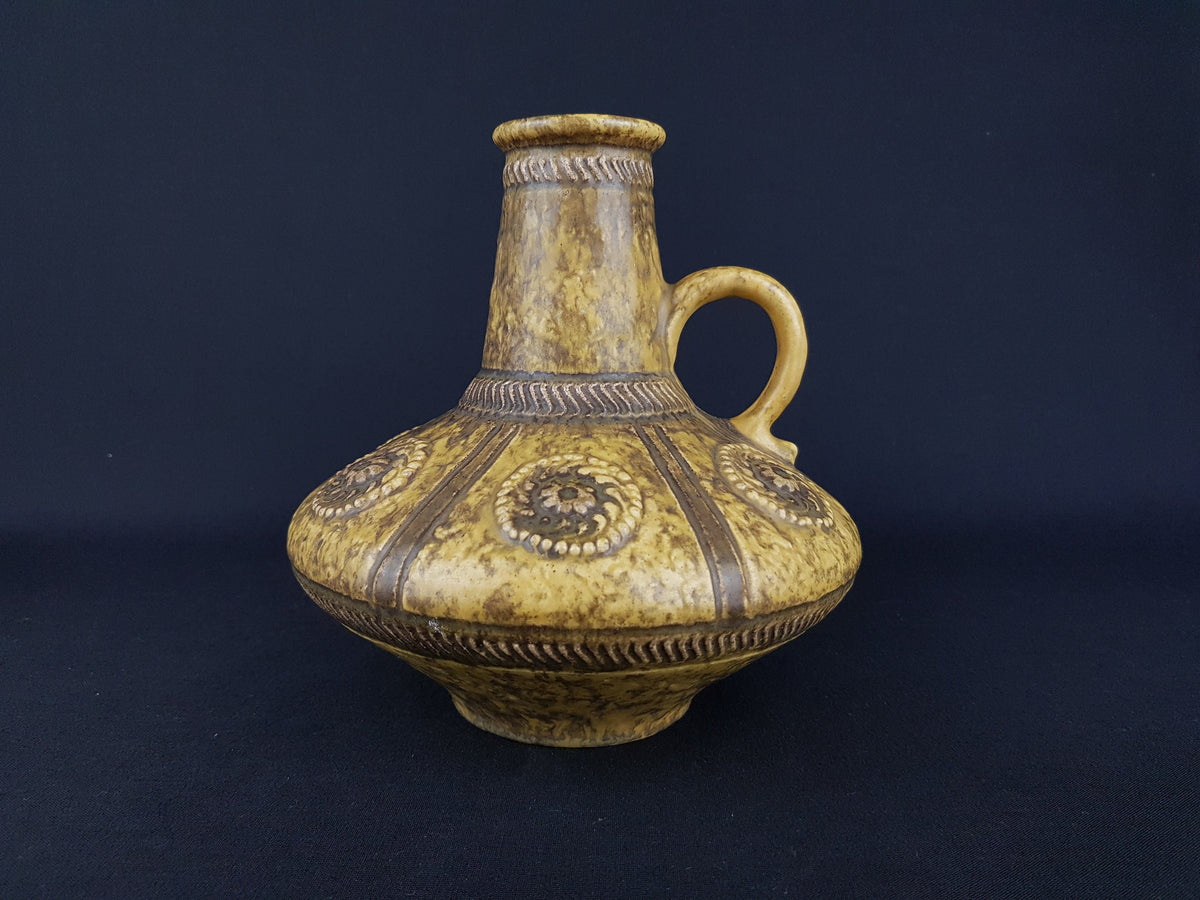 Vintage Yellow JASBA KERAMIK Relief Vase 1648 20 West German Pottery 1970s Fat Lava Era