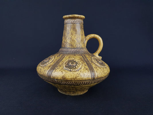 Vintage Yellow JASBA KERAMIK Relief Vase 1648 20 West German Pottery 1970s Fat Lava Era