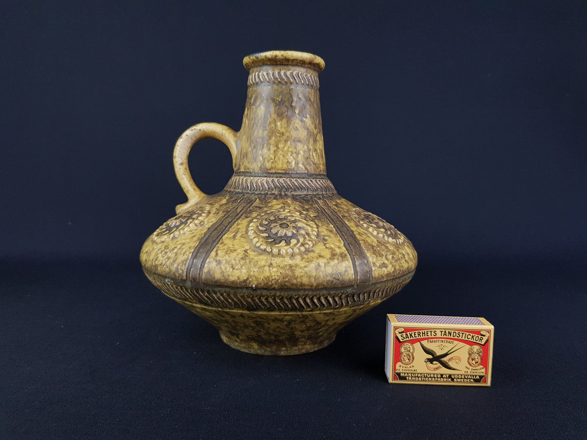 Vintage Yellow JASBA KERAMIK Relief Vase 1648 20 West German Pottery 1970s Fat Lava Era