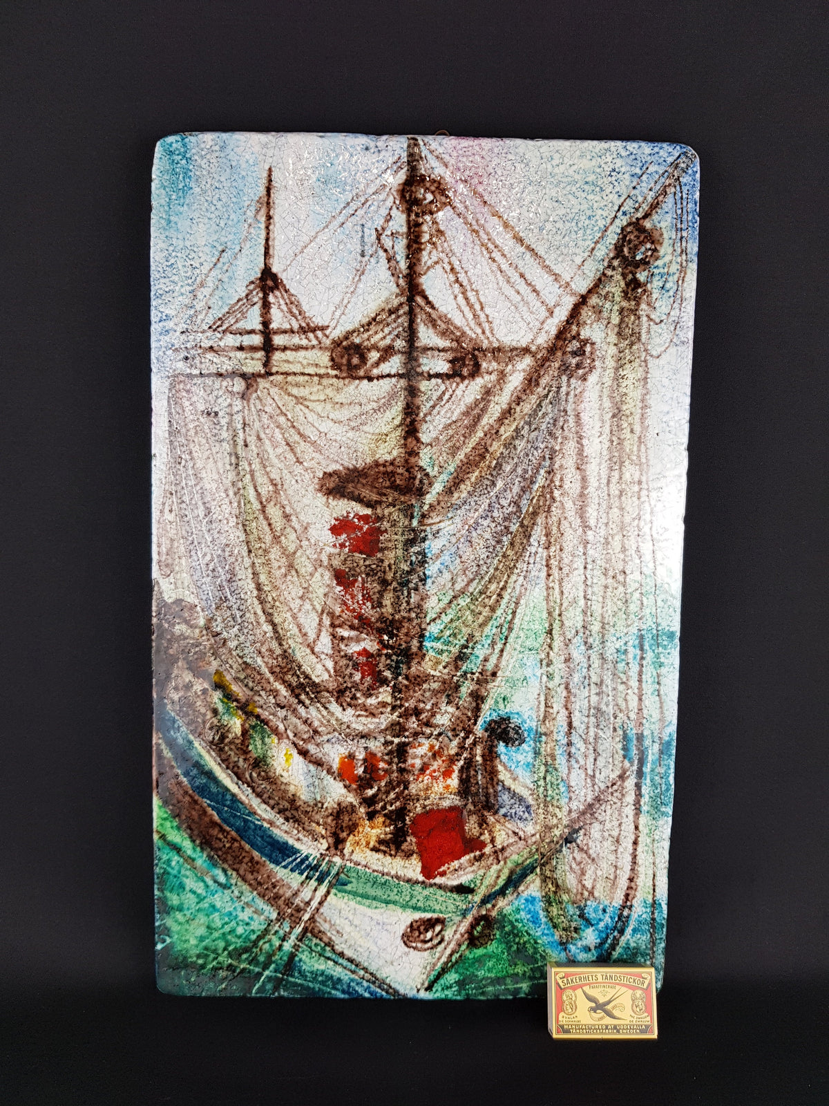 Vintage STUDIO ART POTTERY Wall Plate with Sailing Ship decor European Pottery