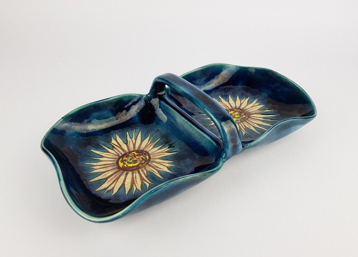 Vintage HINDELANGER KERAMIK Bowl / Plate with Flower decor from South West Germanya 1960s 1970s
