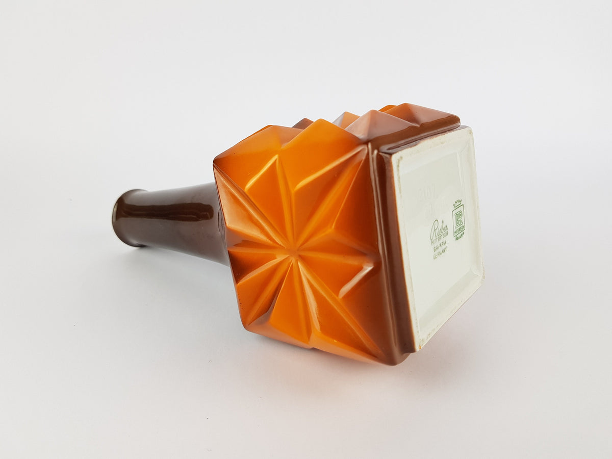 Vintage RIEBER PORZELLAN Brown Orange Op Art Porcelain Vase from Mitterteich Bavaria Germany 1970s
