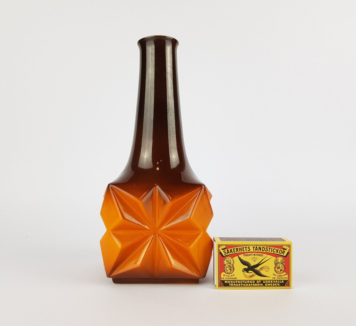 Vintage RIEBER PORZELLAN Brown Orange Op Art Porcelain Vase from Mitterteich Bavaria Germany 1970s