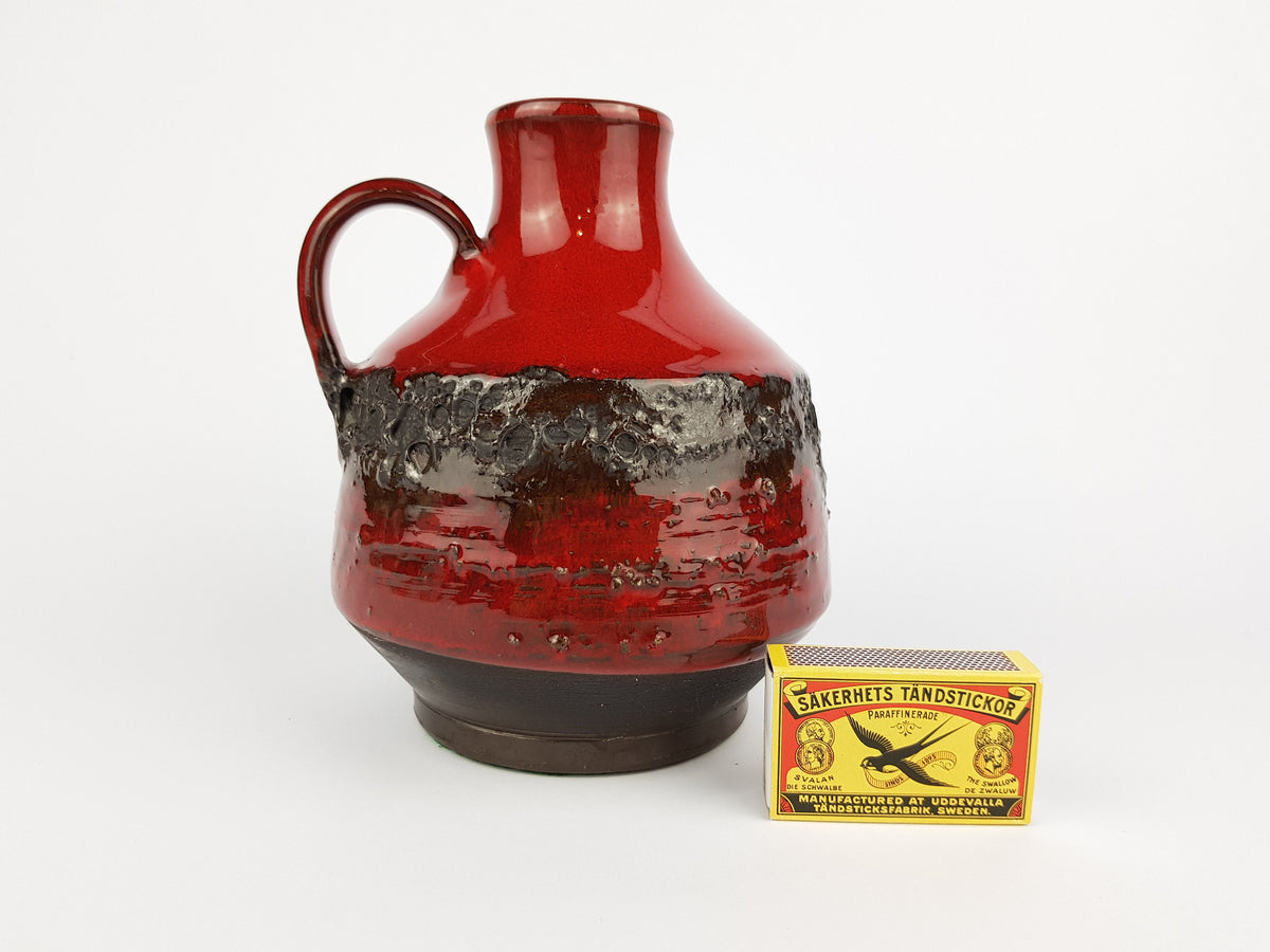 Vintage Red and Black SIERHAHN KERAMIK Siershahner Fabrik Fat Lava Vase West German Pottery