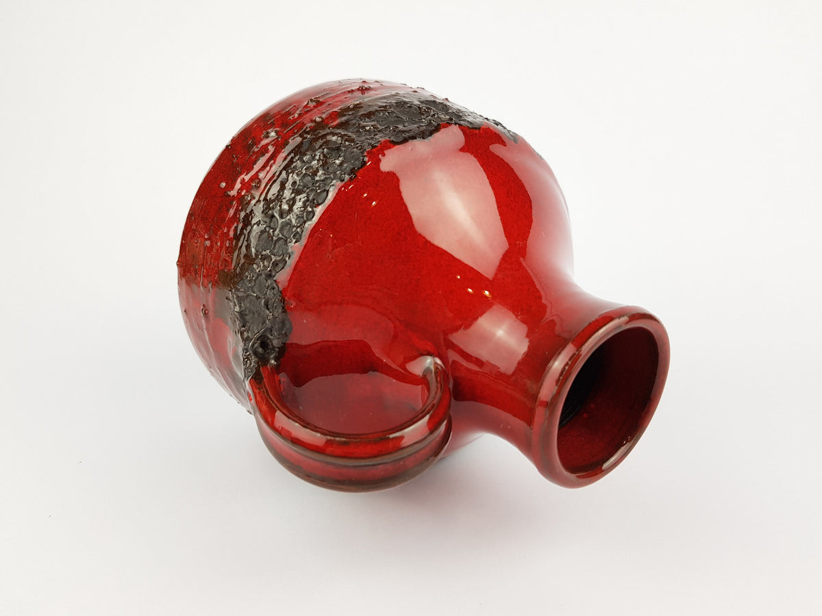 Vintage Red and Black SIERHAHN KERAMIK Siershahner Fabrik Fat Lava Vase West German Pottery
