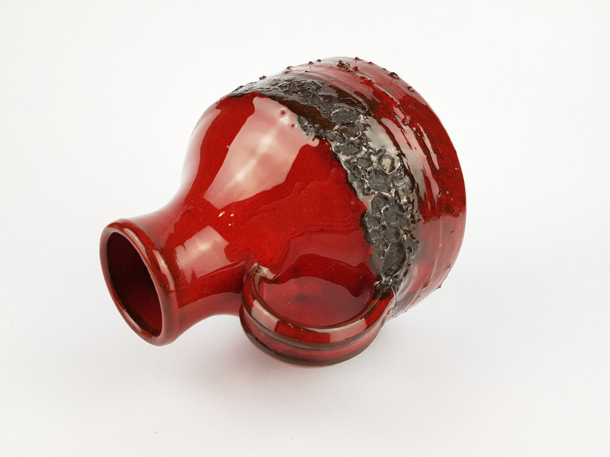 Vintage Red and Black SIERHAHN KERAMIK Siershahner Fabrik Fat Lava Vase West German Pottery