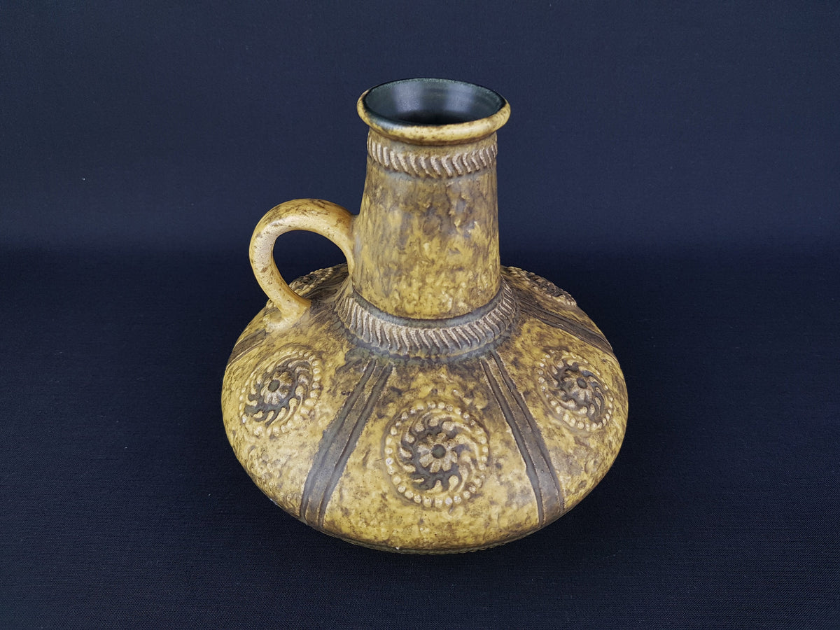 Vintage Yellow JASBA KERAMIK Relief Vase 1648 20 West German Pottery 1970s Fat Lava Era