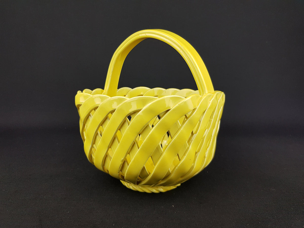 Vintage Yellow ITALIAN WOVEN BASKET Italian Pottery 1960/1970s