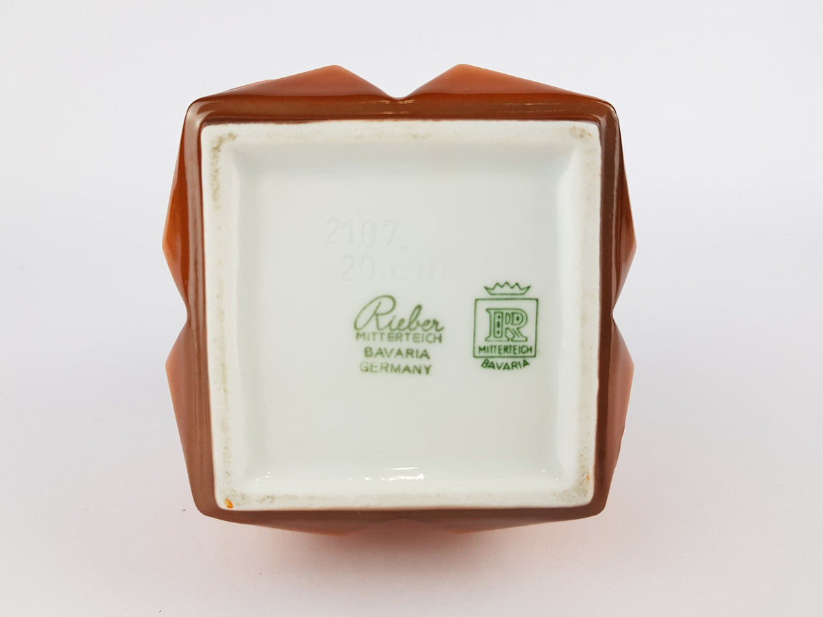 Vintage RIEBER PORZELLAN Brown Orange Op Art Porcelain Vase from Mitterteich Bavaria Germany 1970s