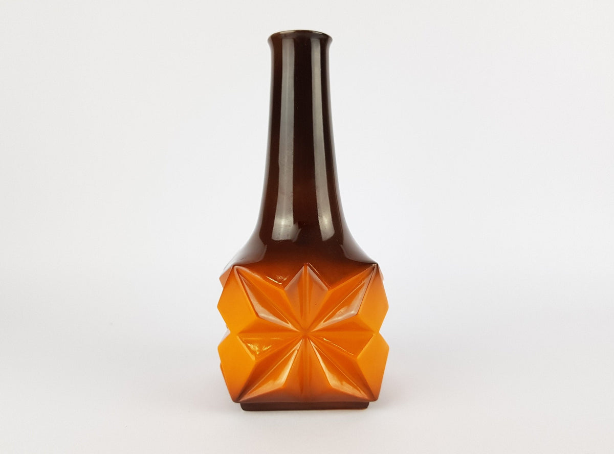 Vintage RIEBER PORZELLAN Brown Orange Op Art Porcelain Vase from Mitterteich Bavaria Germany 1970s