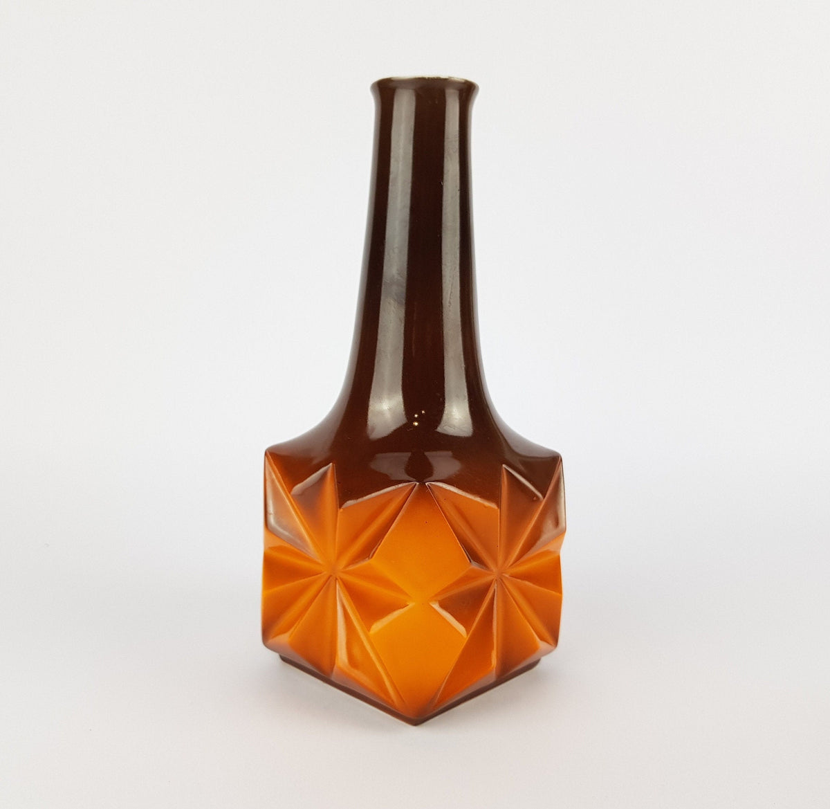 Vintage RIEBER PORZELLAN Brown Orange Op Art Porcelain Vase from Mitterteich Bavaria Germany 1970s
