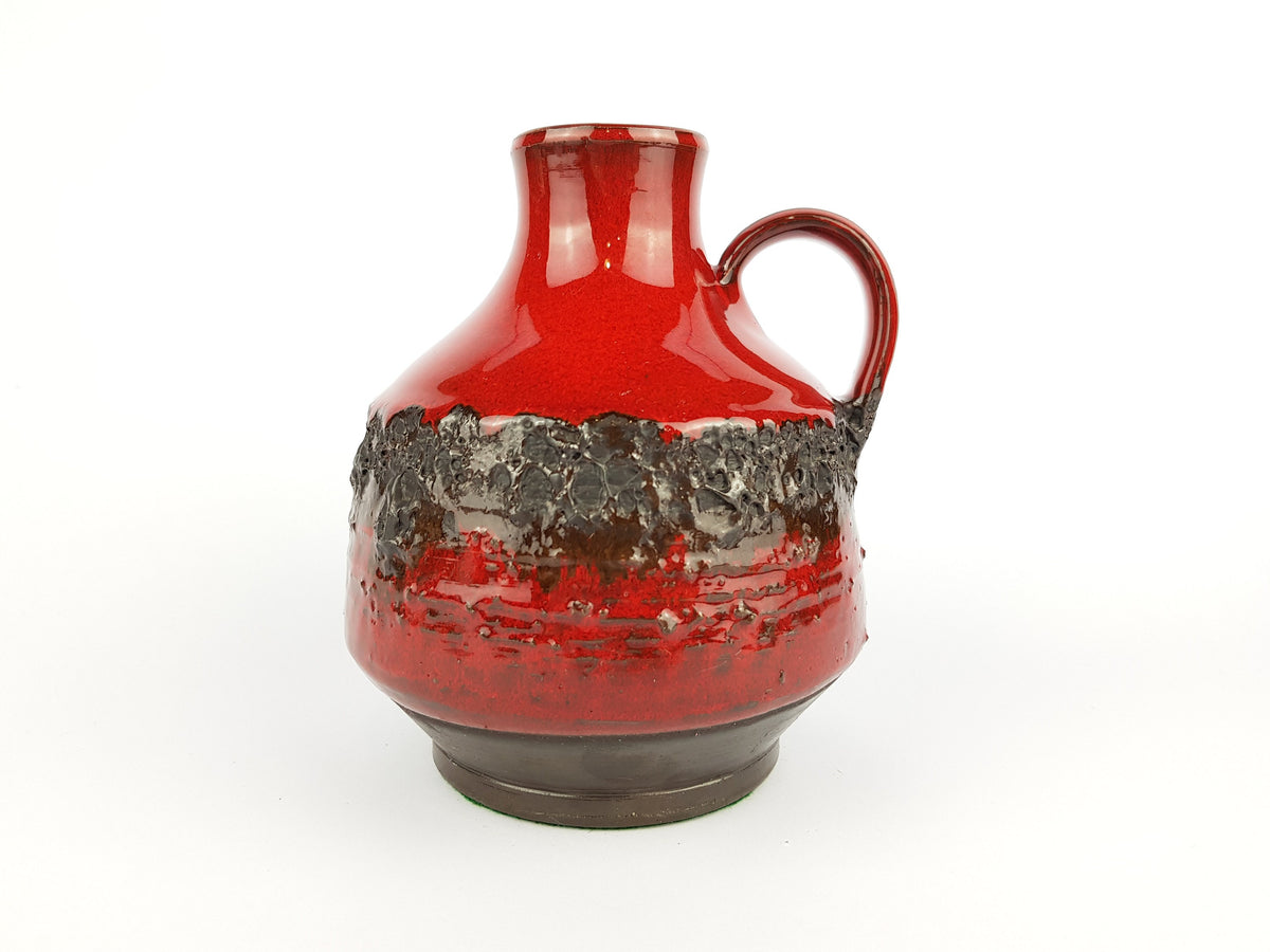 Vintage Red and Black SIERHAHN KERAMIK Siershahner Fabrik Fat Lava Vase West German Pottery
