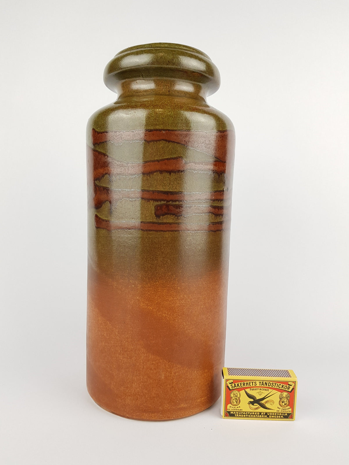 Vintage SCHEURICH KERAMIK Green and Brown Fat Lava Vase 517 30 West German Pottery 1970s