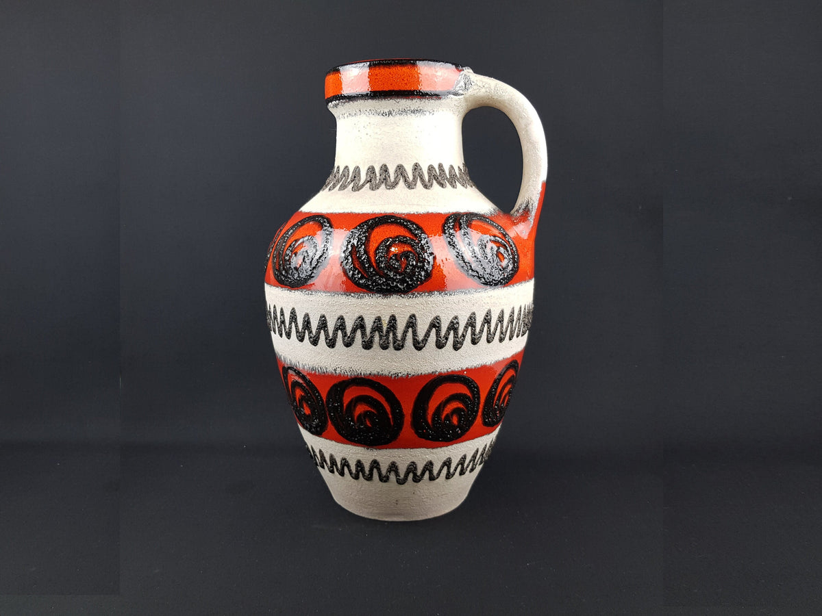 XXL Vintage Beige and Red CARSTENS KERAMIK Fat Lava Floor Vase 1960s