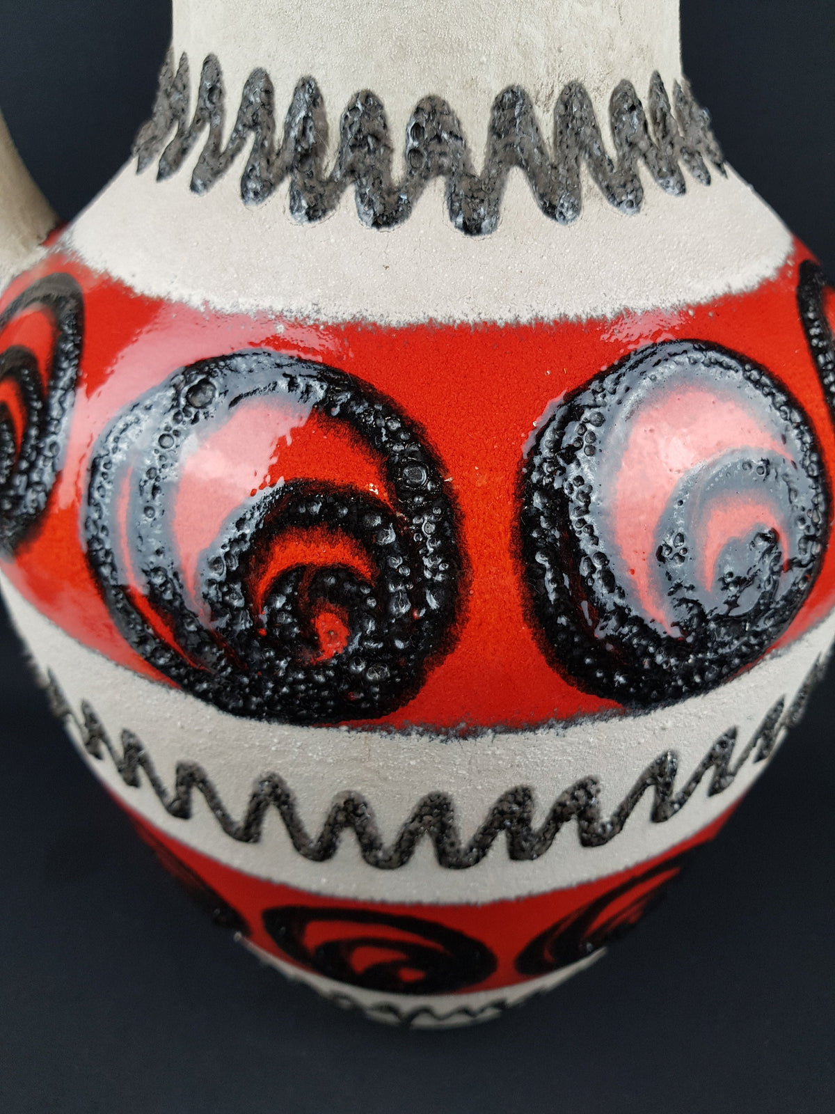 XXL Vintage Beige and Red CARSTENS KERAMIK Fat Lava Floor Vase 1960s