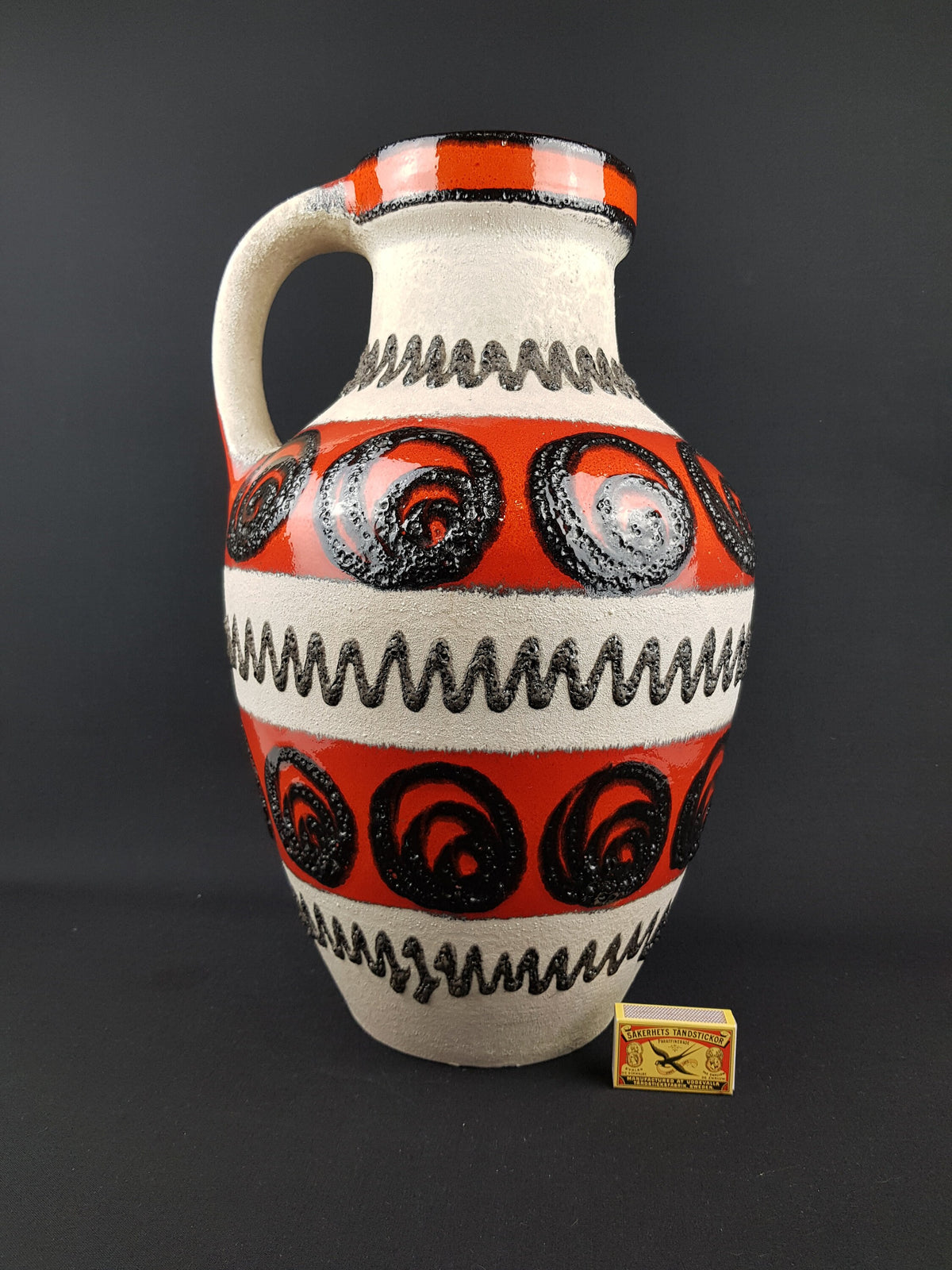 XXL Vintage Beige and Red CARSTENS KERAMIK Fat Lava Floor Vase 1960s