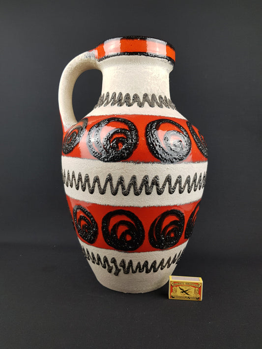 XXL Vintage Beige and Red CARSTENS KERAMIK Fat Lava Floor Vase 1960s